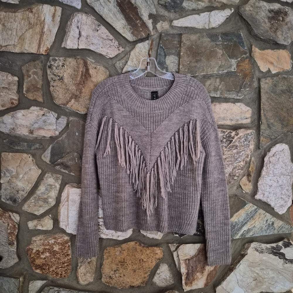 Taupe Fringe Knit Sweater Size M